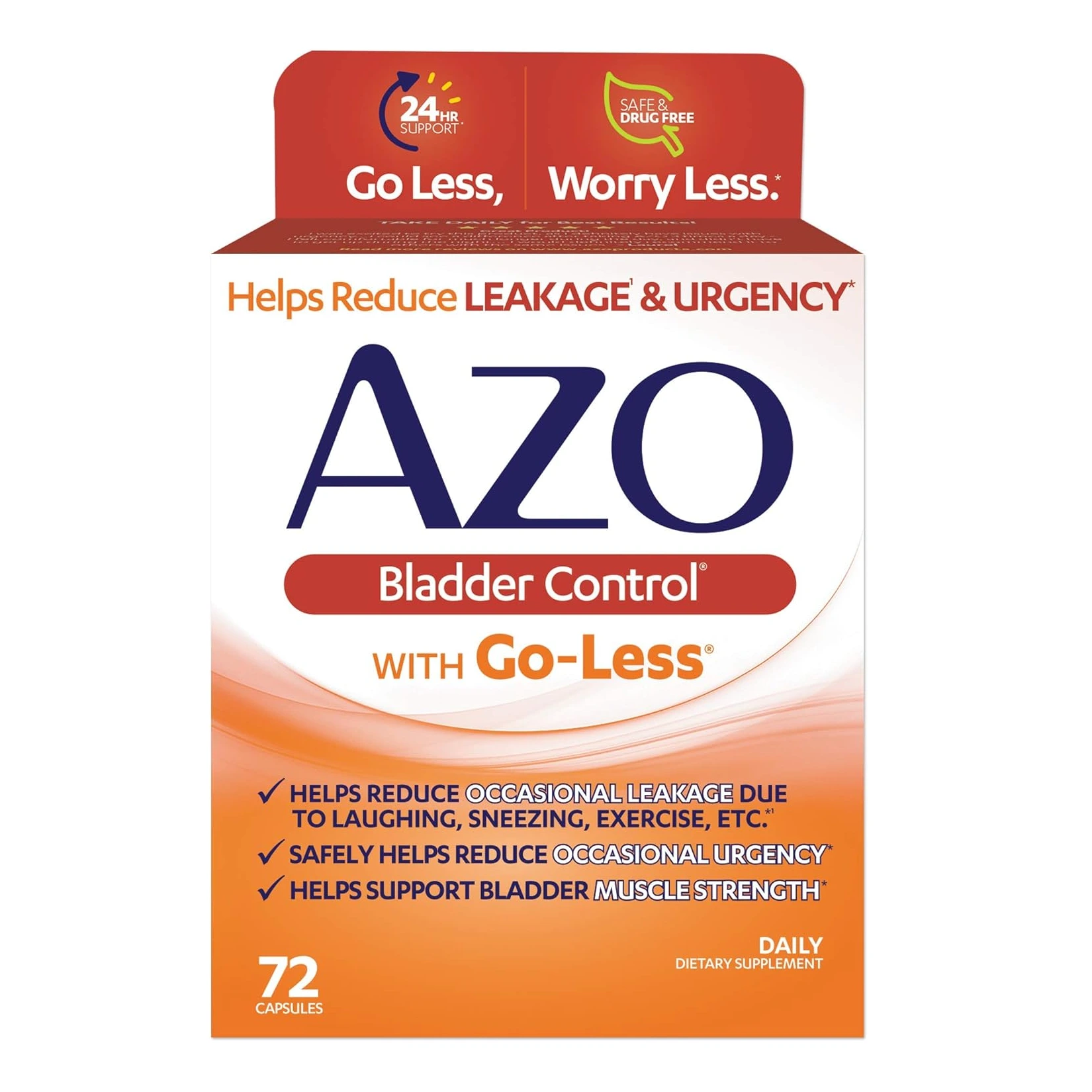 AZO Bladder Control, 72 Capsules, Reduce Urgency & Leakage with Go-Less Formula | Supplenation