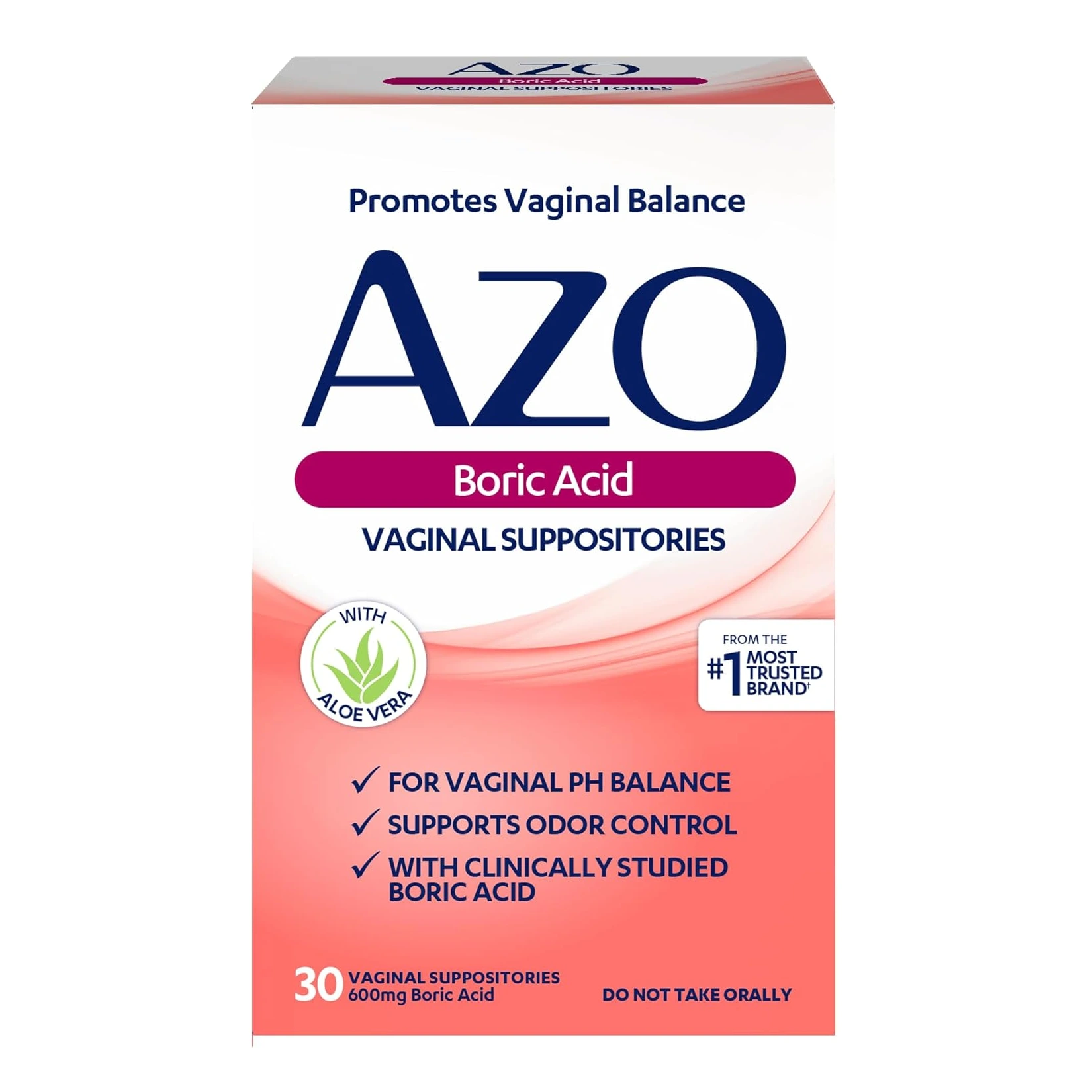 AZO Boric Acid Suppositories, 30 Count, Odor Control & Vaginal pH Balance | Supplenation