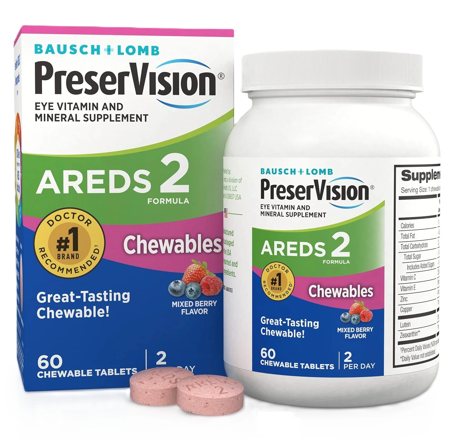 PreserVision AREDS 2 Eye Supplement, 60 Chewables, Lutein & Vitamin E | Supplenation