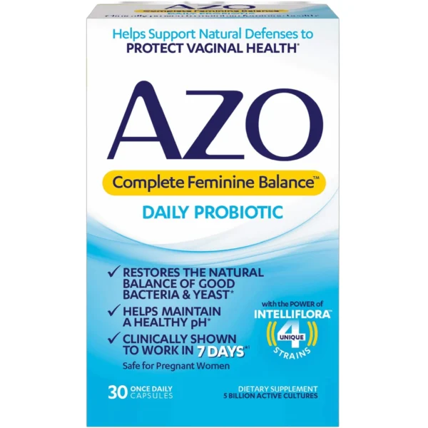 AZO Complete Feminine Probiotics, 30 Count, Balance pH, Supports Vaginal Health, Non-GMO