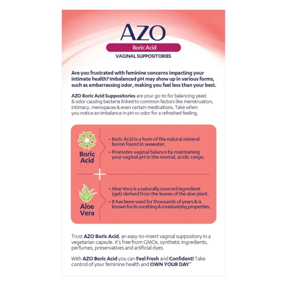 AZO Boric Acid Suppositories, 30 Count, Odor Control & Vaginal pH Balance - Image 3