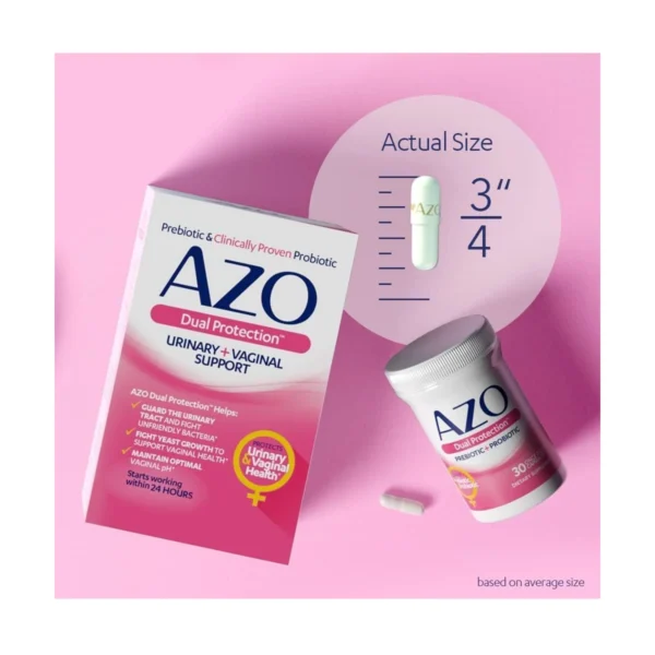AZO Dual Protection, 30 Capsules, Urinary & Vaginal Support with Prebiotics and Probiotics - Image 3