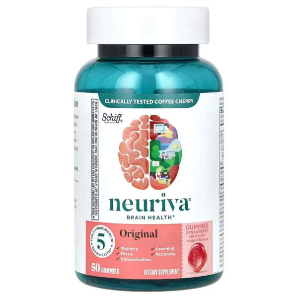 NEURIVA Brain Gummies, Caffeine-Free, Memory & Focus Support, Phosphatidylserine, Neurofactor