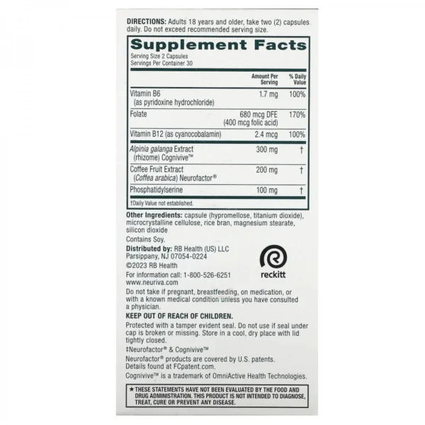 NEURIVA Ultra Brain Supplement, 60 Capsules, Memory, Focus & Mental Alertness, Decaffeinated - Image 3