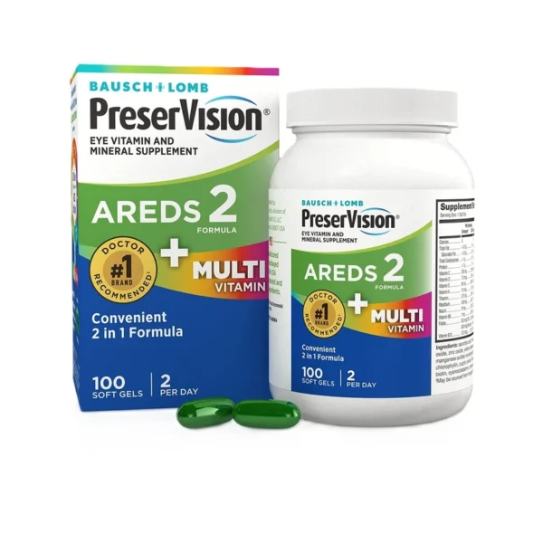 PreserVision AREDS 2 + Multivitamin Eye Supplement, 100 Softgels, Zinc & Vitamin D