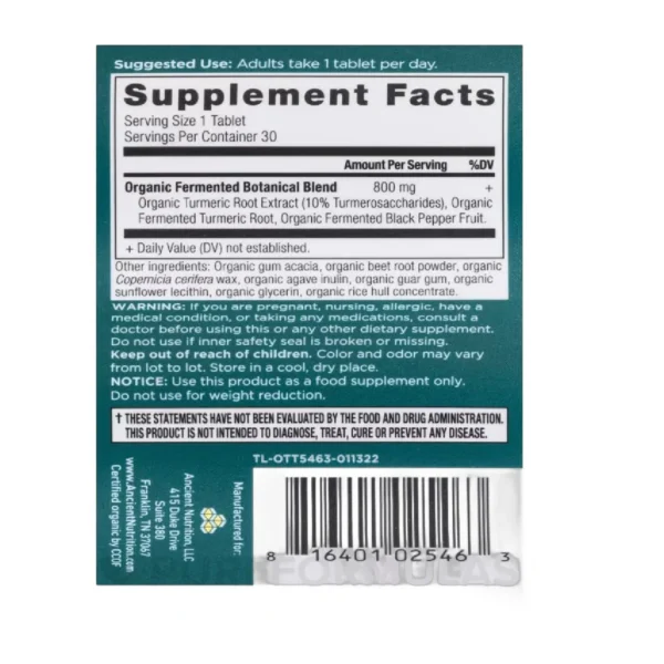 Ancient Nutrition Turmeric Capsules, 30 Tablets, Joint Support, Gluten-Free - Image 5