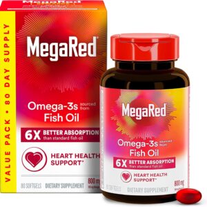MegaRed Omega-3 Fish Oil with 6x Better Absorption – 80 Softgels