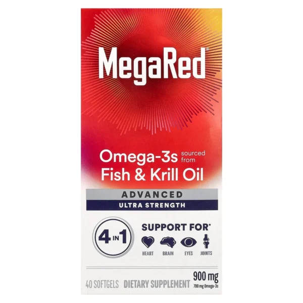 MegaRed Advanced Ultra Strength Omega-3 Fish & Krill Oil – 40 Softgels