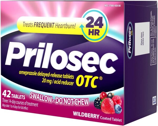 Prilosec OTC 20mg Wildberry Tablets – 42 Count, 24-Hour Heartburn Relief
