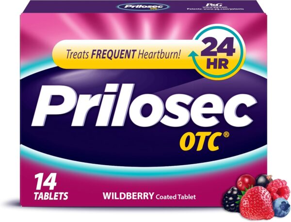 Prilosec OTC Wildberry 20mg Tablets – 14 Count, 24-Hour Heartburn Relief