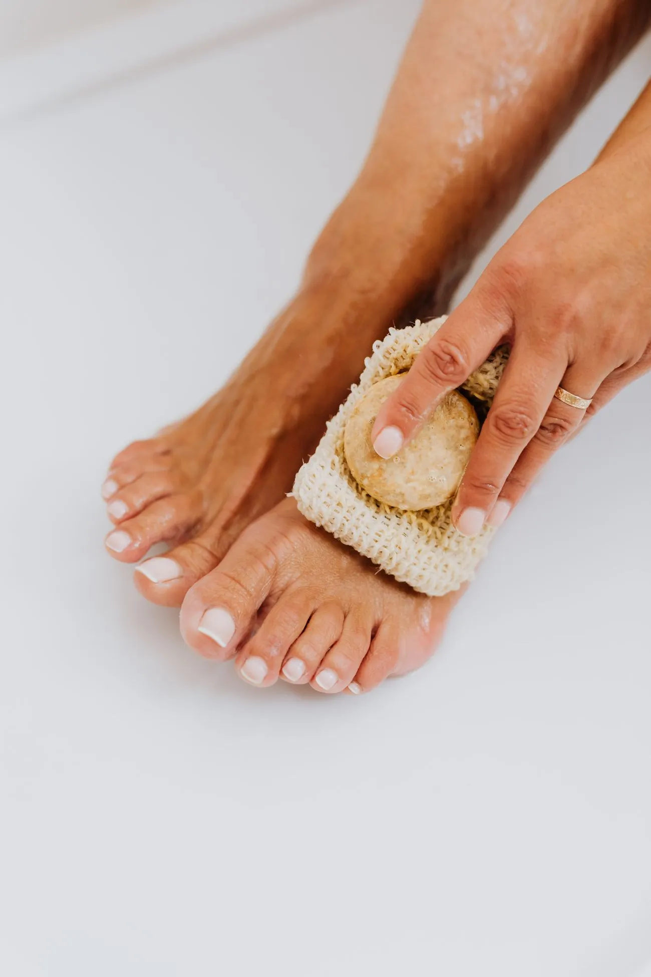 Clean, well-cared-for bare feet during a foot-care routine
