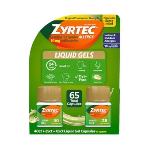 zyrtec 24-hour allergy relief liquid gels 10mg cetirizine hcl 65 count main photo