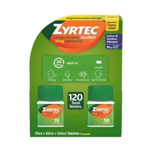 zyrtec 24-hour allergy relief tablets 10mg cetirizine hcl 120 count main photo