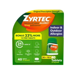 zyrtec 24-hour allergy relief tablets 10mg cetirizine hcl 40 count main photo