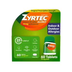 zyrtec 24-hour allergy relief tablets 10mg cetirizine hcl 60 count main photo