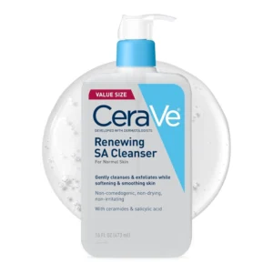 cerave renewing sa cleanser with salicylic acid ceramides and hyaluronic acid 16 fl oz gentle exfoliating face wash main photo